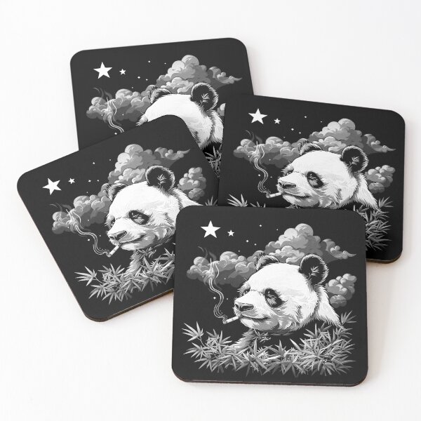 Item preview, Smoking Panda with Bamboo Black and White Rebellious Animal Art Design designed and sold by inkoutninja.