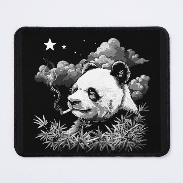 Item preview, Smoking Panda with Bamboo Black and White Rebellious Animal Art Design designed and sold by inkoutninja.