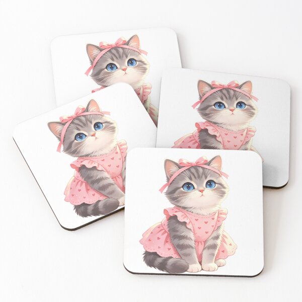 Item preview, Cute Gray Kitten with Blue Eyes — Pink Heart Dress & Bow designed and sold by Bondingbonding.