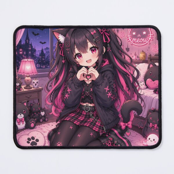 Item preview, Kawaii Gothic Neko – Pink Moon Catgirl designed and sold by Revyra Design .