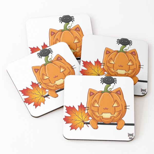 Item preview, Pumpkin Cat with Spider and Autumn Leaf — Kawaii Style designed and sold by SoyPanteraCat.