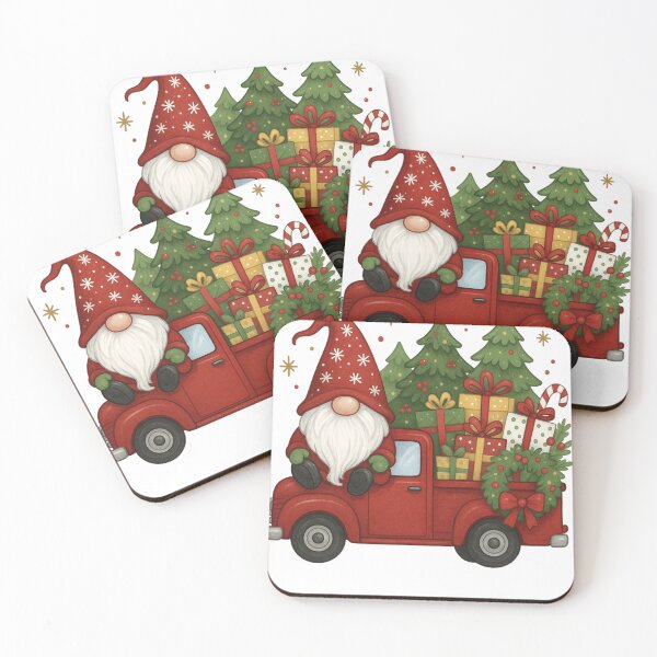 Item preview, Cozy Christmas Gnome in a Red Truck - Rustic Holiday Art designed and sold by BackTWO.