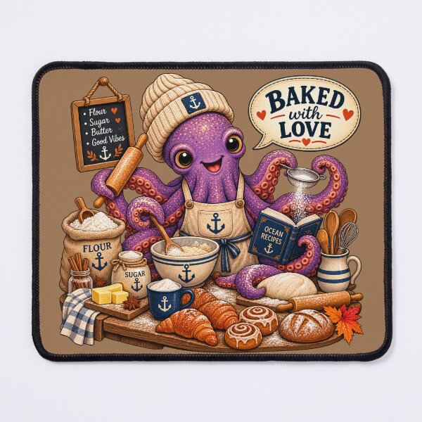 Item preview, Octopus Baker Baking with Love - Cozy Autumn Sticker designed and sold by TheSlowShore.