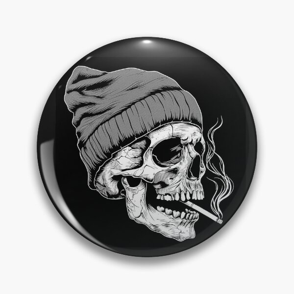 Item preview, Smoking Skull in Beanie Black and White Gothic Streetwear Art Design designed and sold by inkoutninja.