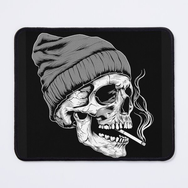 Item preview, Smoking Skull in Beanie Black and White Gothic Streetwear Art Design designed and sold by inkoutninja.