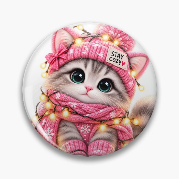 Item preview, Stay Cozy Pink Winter Kitten designed and sold by TinyWeird.