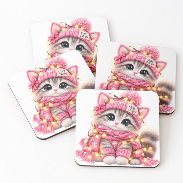 Item preview, Stay Cozy Pink Winter Kitten designed and sold by TinyWeird.