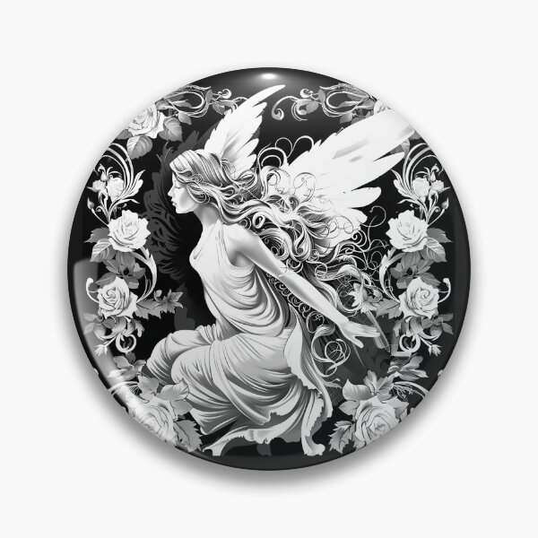 Item preview, Winged Fairy Woman with Roses Black and White Romantic Fantasy Art Design designed and sold by inkoutninja.