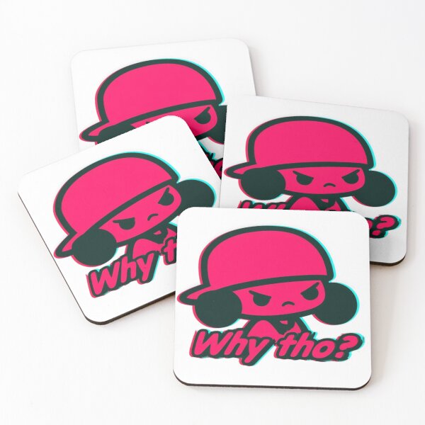Item preview, Angry Cartoon Character Wearing Cap With 'Why Tho?' Neon Glitch Text Retro Pop Sticker designed and sold by KanDa-Shop.
