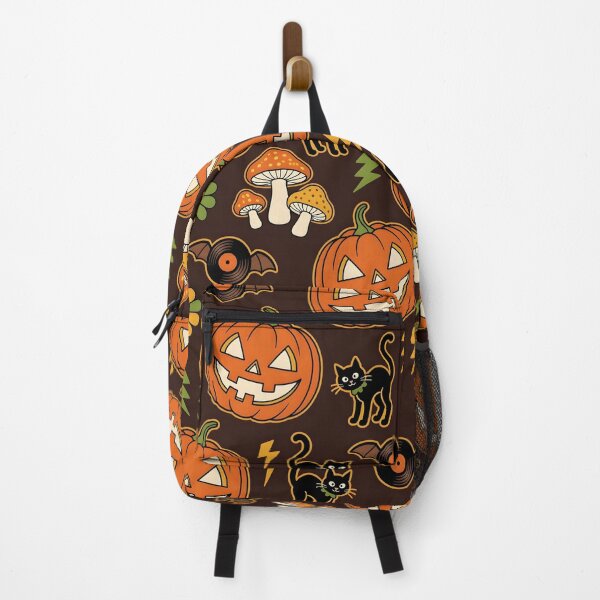 Item preview, Retro 70s Halloween Groove — Jack-o-Lantern Black Cat Mushroom Vinyl Bat Seamless Pattern designed and sold by Amplify-n-Co.