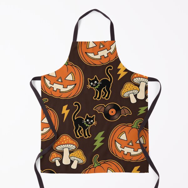 Item preview, Retro 70s Halloween Groove — Jack-o-Lantern Black Cat Mushroom Vinyl Bat Seamless Pattern designed and sold by Amplify-n-Co.
