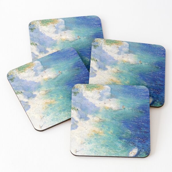 Item preview, French Riviera Beach, Summer Blue Ocean Oil Painting Print designed and sold by AfterTheRainGallery.