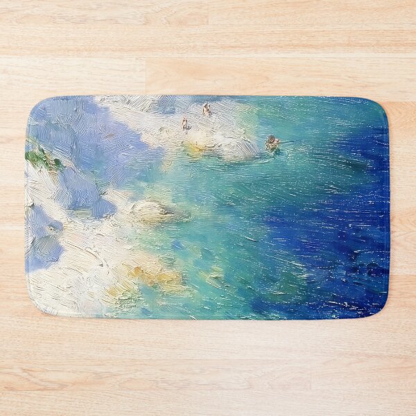 Item preview, French Riviera Beach, Summer Blue Ocean Oil Painting Print designed and sold by AfterTheRainGallery.