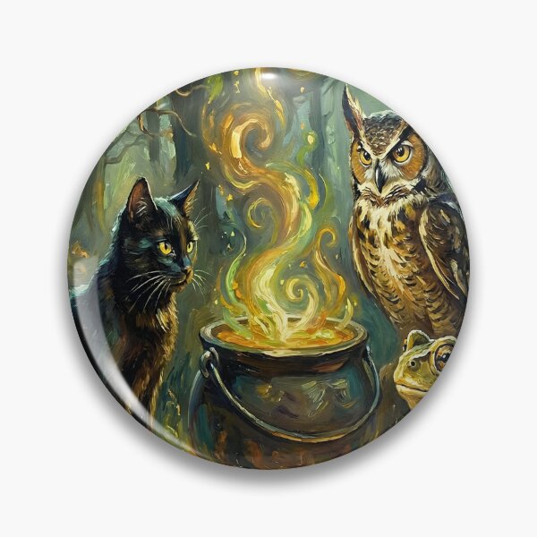 Item preview, Enchanted Halloween Forest Cat Owl Frog Witchy Art designed and sold by cr6zym1nd.