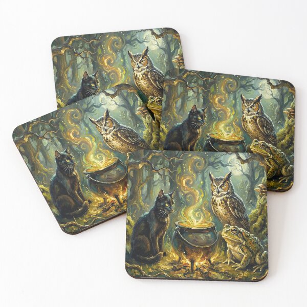 Item preview, Enchanted Halloween Forest Cat Owl Frog Witchy Art designed and sold by cr6zym1nd.