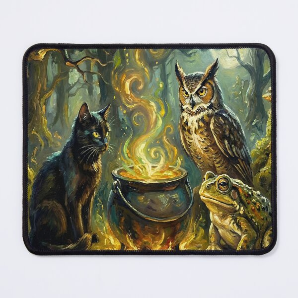 Item preview, Enchanted Halloween Forest Cat Owl Frog Witchy Art designed and sold by cr6zym1nd.