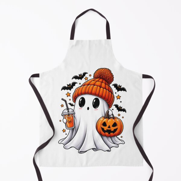 Item preview, Cute Halloween Ghost in Orange Beanie with Pumpkin & Spooky Drink designed and sold by HobsS.
