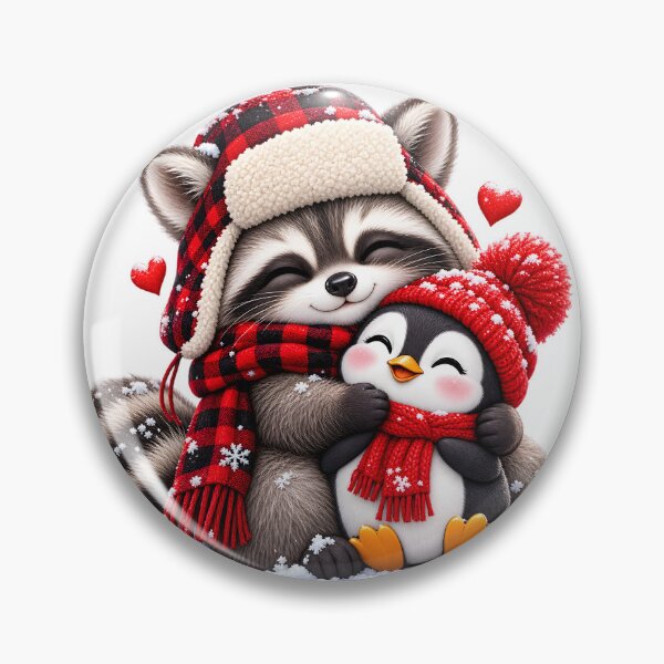 Item preview, Cute Winter Raccoon and Penguin Hug designed and sold by TinyWeird.
