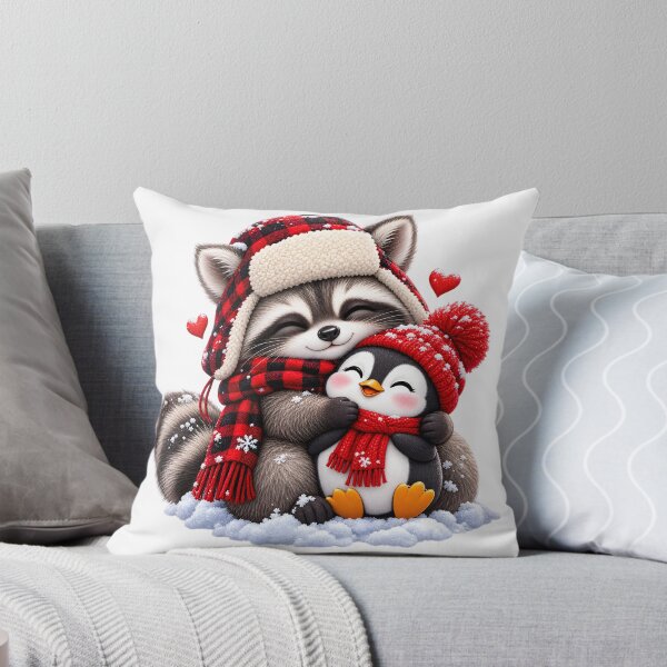 Item preview, Cute Winter Raccoon and Penguin Hug designed and sold by TinyWeird.