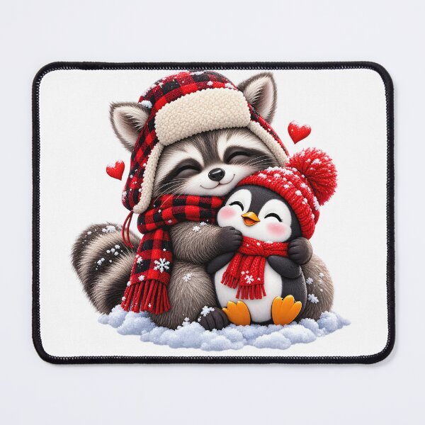 Item preview, Cute Winter Raccoon and Penguin Hug designed and sold by TinyWeird.