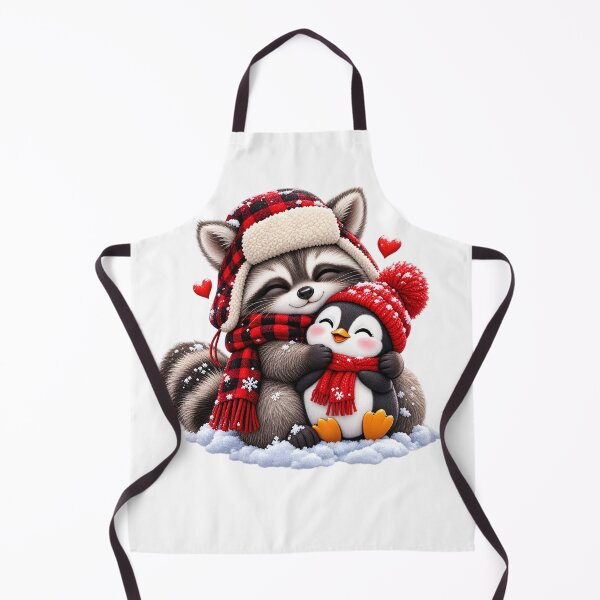 Item preview, Lindo abrazo invernal de mapache y pingüino designed and sold by TinyWeird.