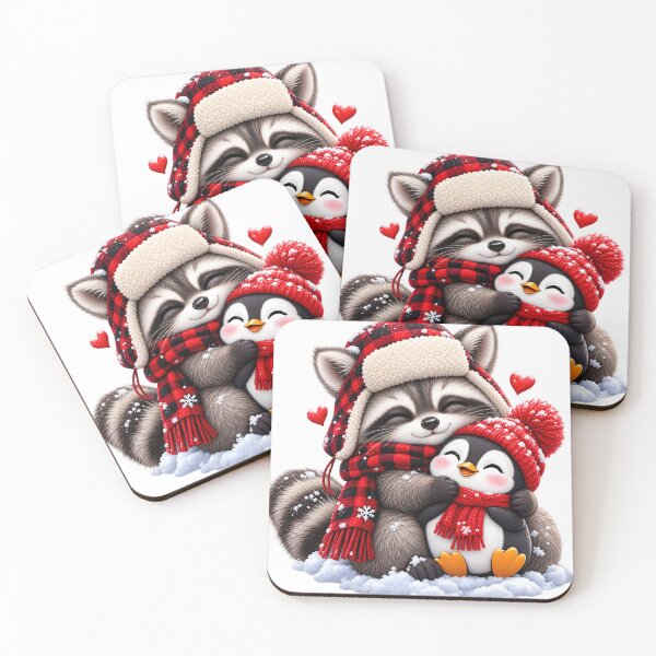 Item preview, Cute Winter Raccoon and Penguin Hug designed and sold by TinyWeird.