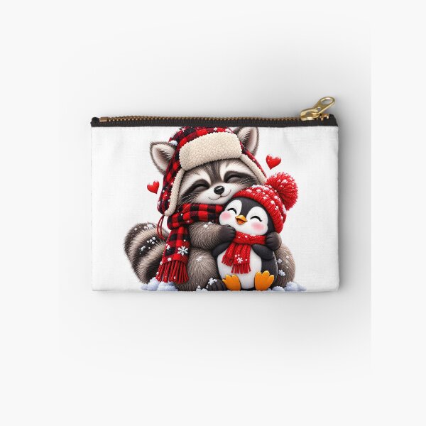 Item preview, Cute Winter Raccoon and Penguin Hug designed and sold by TinyWeird.