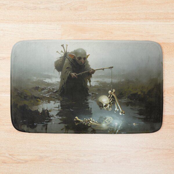Item preview, Goblincore Swamp Goblin Fishing for Skeletons Dark Forest Fantasy designed and sold by cr6zym1nd.