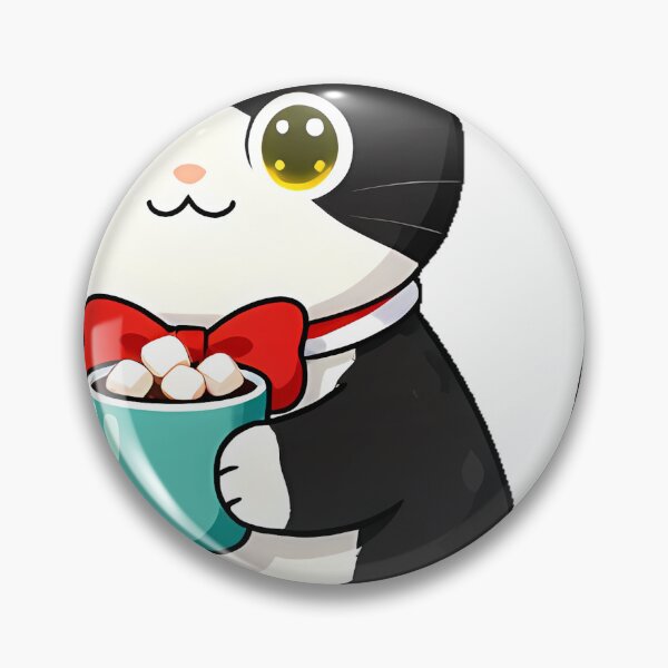 Item preview, Cute Tuxedo Cat with Hot Cocoa and Marshmallows Icon designed and sold by pumsquare.