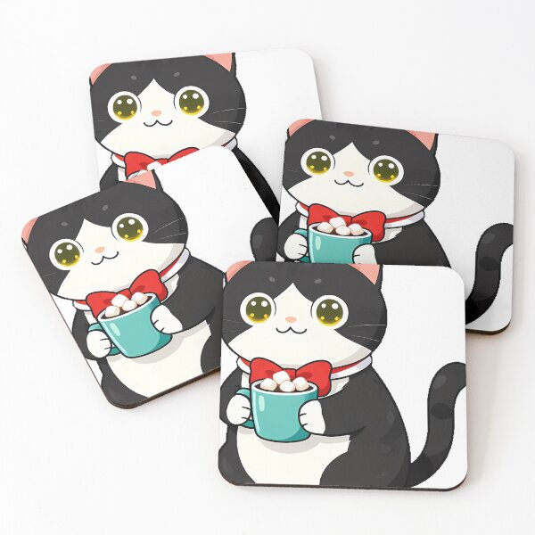 Item preview, Cute Tuxedo Cat with Hot Cocoa and Marshmallows Icon designed and sold by pumsquare.