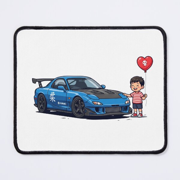 Item preview, Cute Kawaii Kid with Blue JDM RX7 Drift Car and Panda Heart Balloon Vector designed and sold by KaleeDesigns.