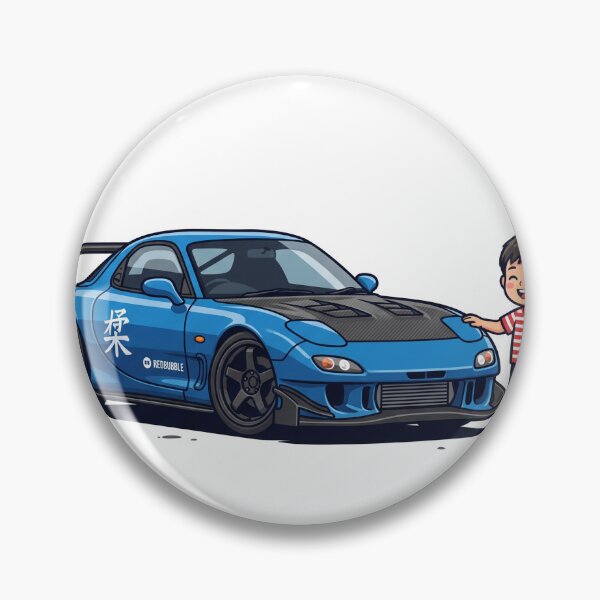 Item preview, Cute Kawaii Kid with Blue JDM RX7 Drift Car and Panda Heart Balloon Vector designed and sold by KaleeDesigns.