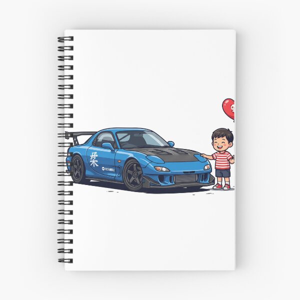 Item preview, Cute Kawaii Kid with Blue JDM RX7 Drift Car and Panda Heart Balloon Vector designed and sold by KaleeDesigns.