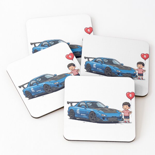 Item preview, Cute Kawaii Kid with Blue JDM RX7 Drift Car and Panda Heart Balloon Vector designed and sold by KaleeDesigns.