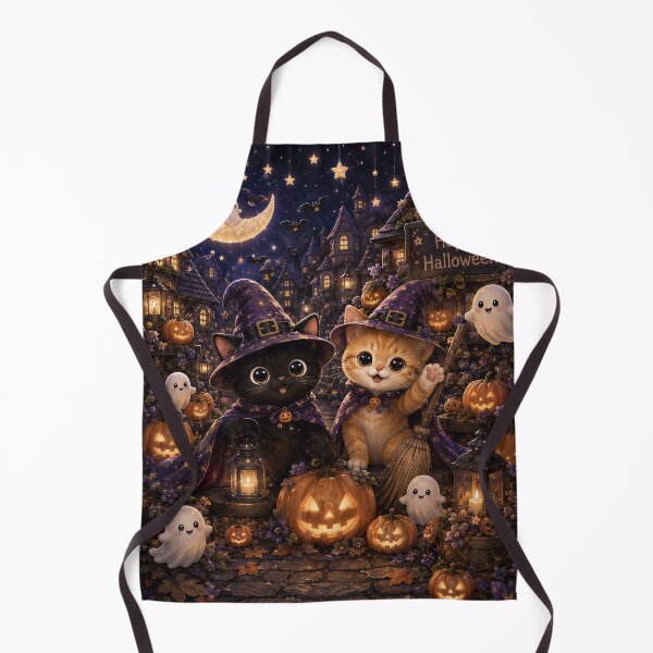 Item preview, Happy Halloween Witch Cats And Little Ghosts designed and sold by Soluna Studio.