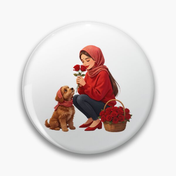 Item preview, Woman with Red Roses and Matching Fluffy Dog designed and sold by Bondingbonding.