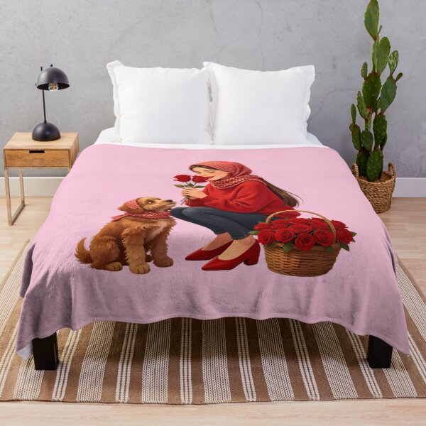 Item preview, Woman with Red Roses and Matching Fluffy Dog designed and sold by Bondingbonding.