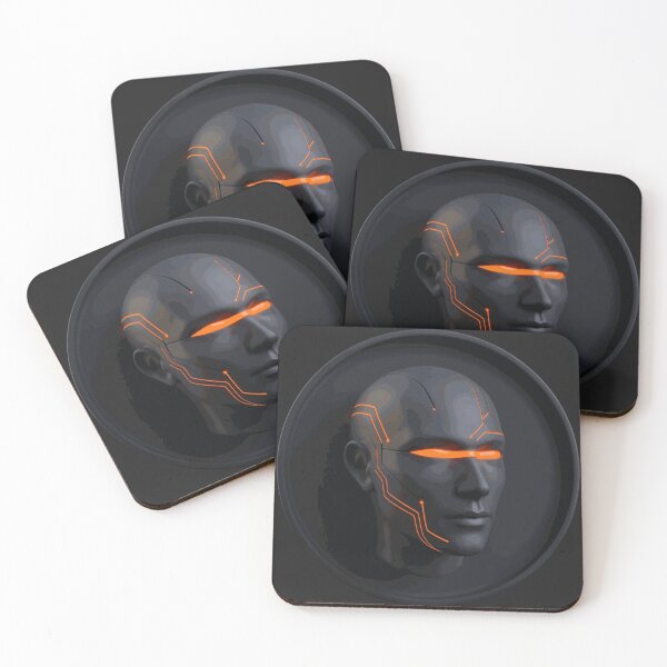 Item preview, Futuristic Black Cybernetic Face with Orange Neon Lines designed and sold by NorcrossPENCIL.