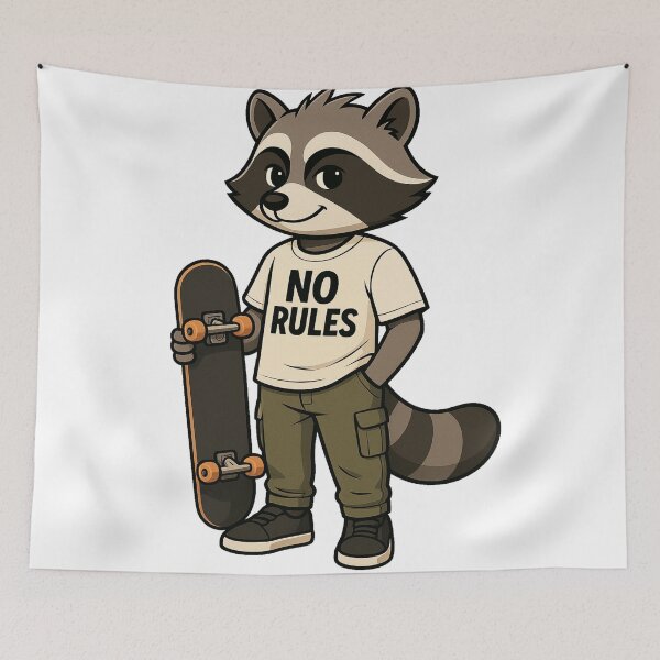Item preview, Cool Skater Raccoon - No Rules Skateboarding Mascot designed and sold by MascotFoundry.