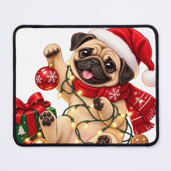 Item preview, Cute Christmas Pug Dog Wrapped in Fairy Lights designed and sold by ArtNova17.