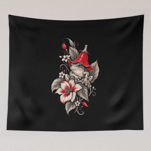 Item preview, Funny Frog in Bell Flower Hat Art designed and sold by elderberry.