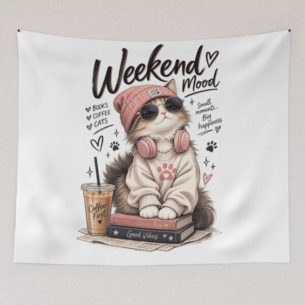 Item preview, Weekend Mood Cat - Books Coffee Cats Aesthetic designed and sold by GenZFashion000.