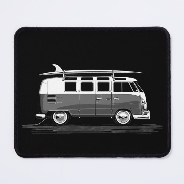 Item preview, Vintage Surf Camper Van with Roof Surfboards Black and White Beach Travel Art designed and sold by inkoutninja.