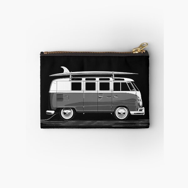 Item preview, Vintage Surf Camper Van with Roof Surfboards Black and White Beach Travel Art designed and sold by inkoutninja.