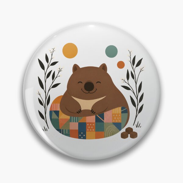 Item preview, Chubby Happy Rainbow Wombat on Boho Patchwork Australiana Marsupial Art designed and sold by Yellowriversss.