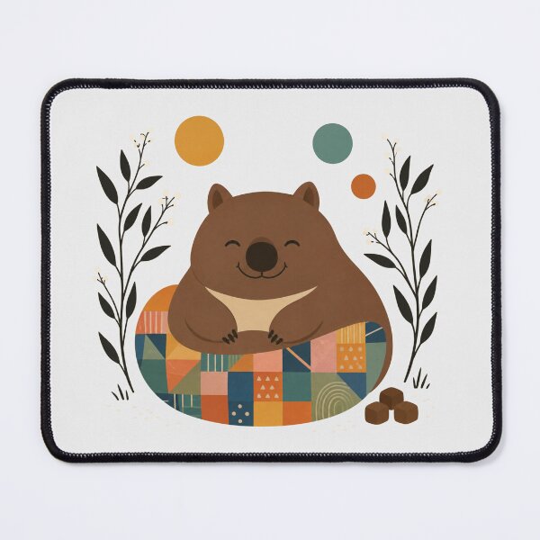 Item preview, Chubby Happy Rainbow Wombat on Boho Patchwork Australiana Marsupial Art designed and sold by Yellowriversss.
