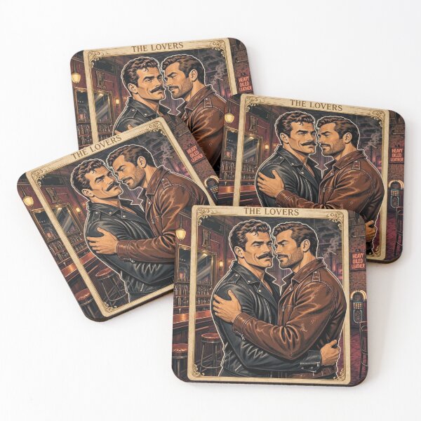 Item preview, Retro Gay San Francisco 'The Lovers' Leather Tarot Card Gay Art Design designed and sold by ItsAKinkThing.