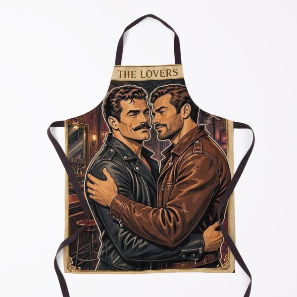 Item preview, Retro Gay San Francisco 'The Lovers' Leather Tarot Card Gay Art Design designed and sold by ItsAKinkThing.