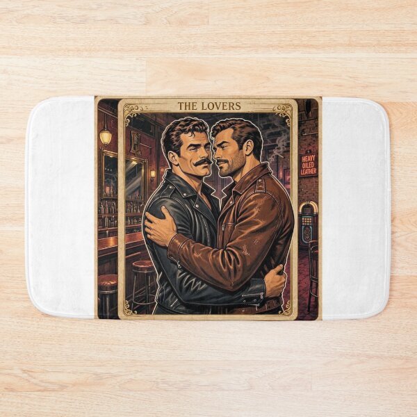 Item preview, Retro Gay San Francisco 'The Lovers' Leather Tarot Card Gay Art Design designed and sold by ItsAKinkThing.