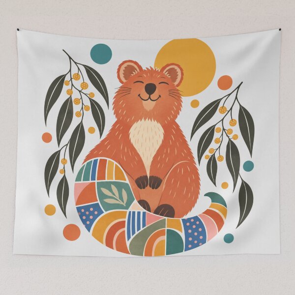 Item preview, Happy Quokka Smiling on Rainbow Patchwork Happiest Animal Rottnest Island Art designed and sold by Yellowriversss.